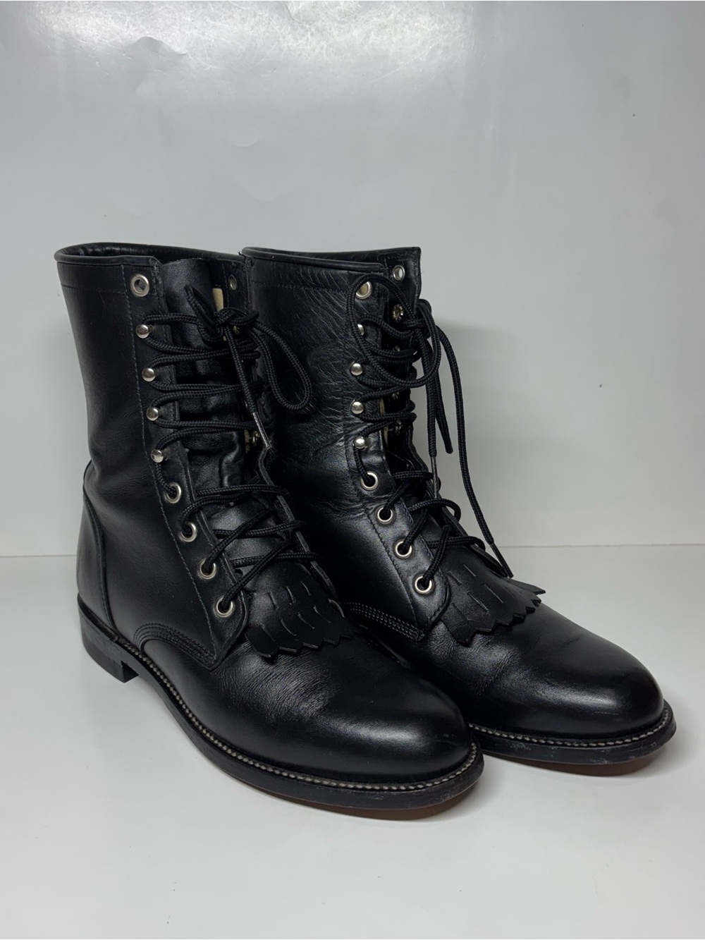 Justin Diamond J Women’s 6 Roper Hiram Kiltie Boots Leather Black